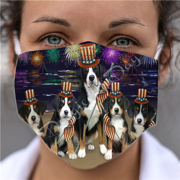 4th of July Independence Day Greater Swiss Mountain Dogs Face Mask FM49411