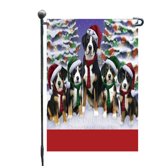 Personalized Christmas Happy Holidays Greater Swiss Mountain Dogs Family Portraits Custom Garden Flags GFLG-DOTD-A59123