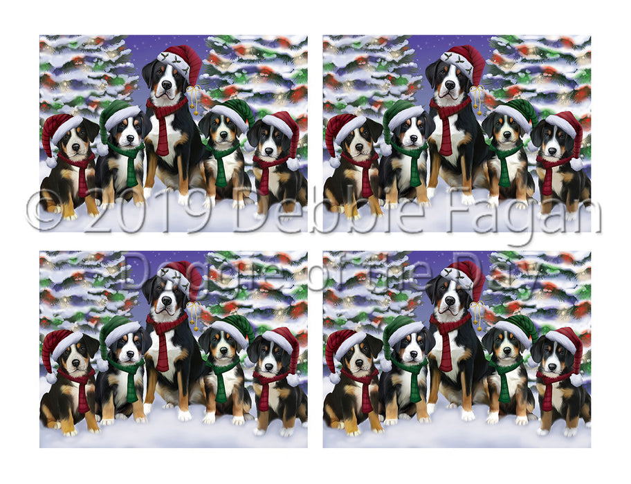 Greater Swiss Mountain Dogs Christmas Family Portrait in Holiday Scenic Background Placemat