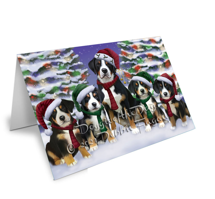 Christmas Family Portrait Greater Swiss Mountain Dog Handmade Artwork Assorted Pets Greeting Cards and Note Cards with Envelopes for All Occasions and Holiday Seasons