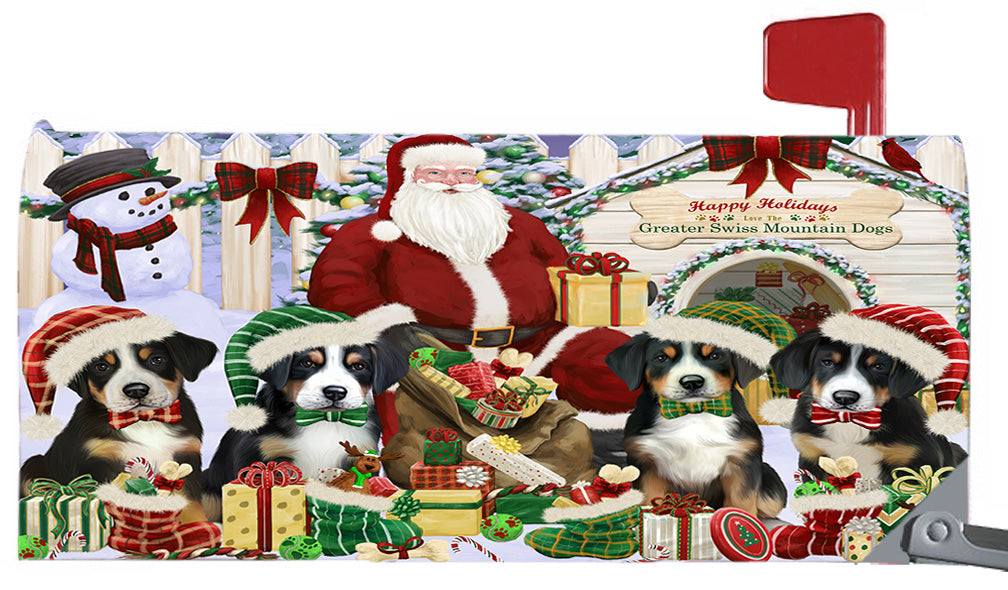 Happy Holidays Christmas Greater Swiss Mountain Dogs House Gathering 6.5 x 19 Inches Magnetic Mailbox Cover Post Box Cover Wraps Garden Yard Décor MBC48819