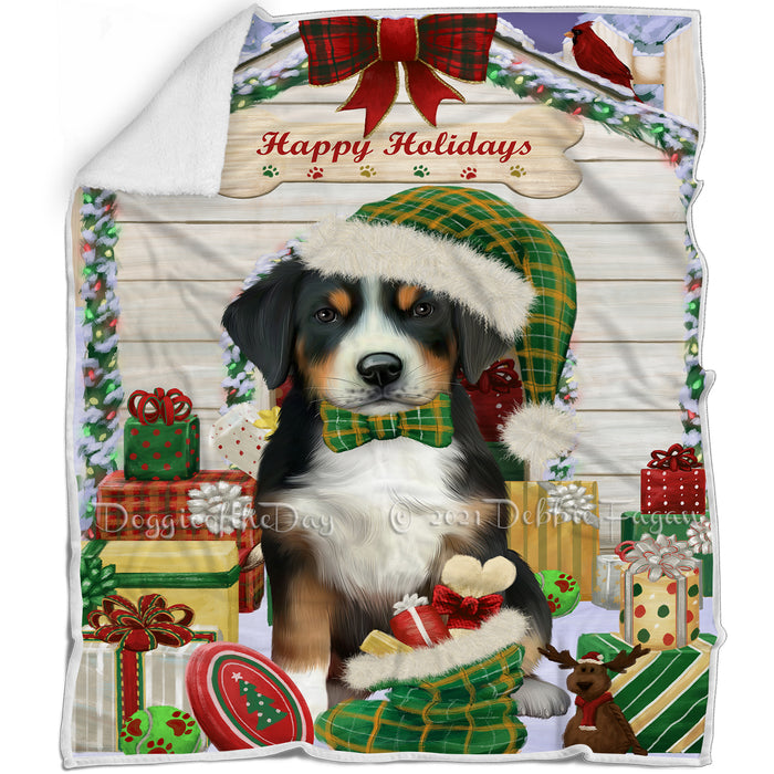 Happy Holidays Christmas Greater Swiss Mountain Dog House with Presents Blanket BLNKT142085