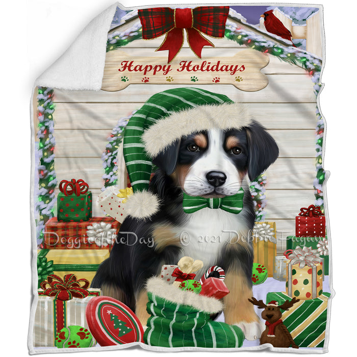 Happy Holidays Christmas Greater Swiss Mountain Dog House with Presents Blanket BLNKT142086