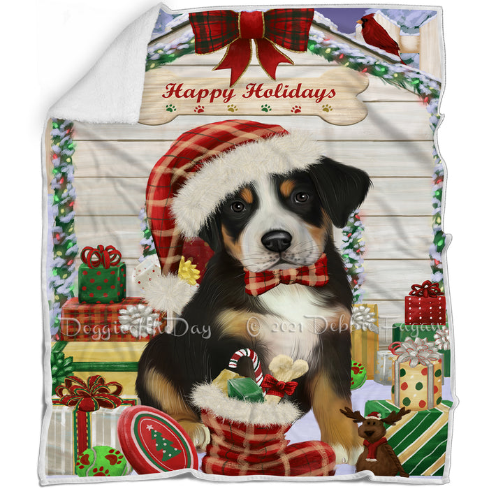 Happy Holidays Christmas Greater Swiss Mountain Dog House with Presents Blanket BLNKT142087