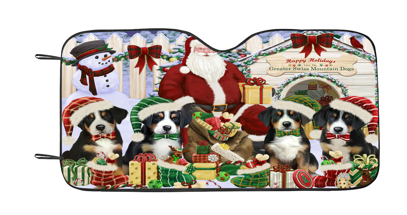 Happy Holidays Christmas Greater Swiss Mountain Dogs House Gathering Car Sun Shade