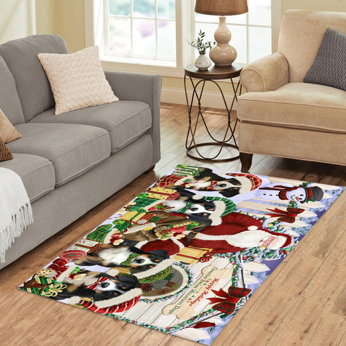 Happy Holidays Christma Greater Swiss Mountain Dogs House Gathering Area Rug