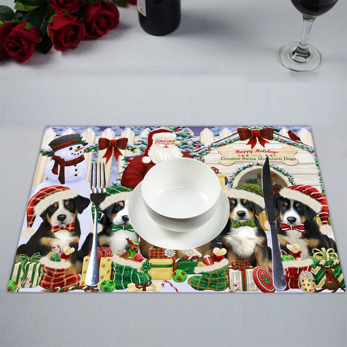 Happy Holidays Christmas Greater Swiss Mountain Dogs House Gathering Placemat
