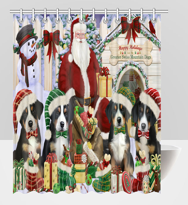 Happy Holidays Christmas Greater Swiss Mountain Dogs House Gathering Shower Curtain