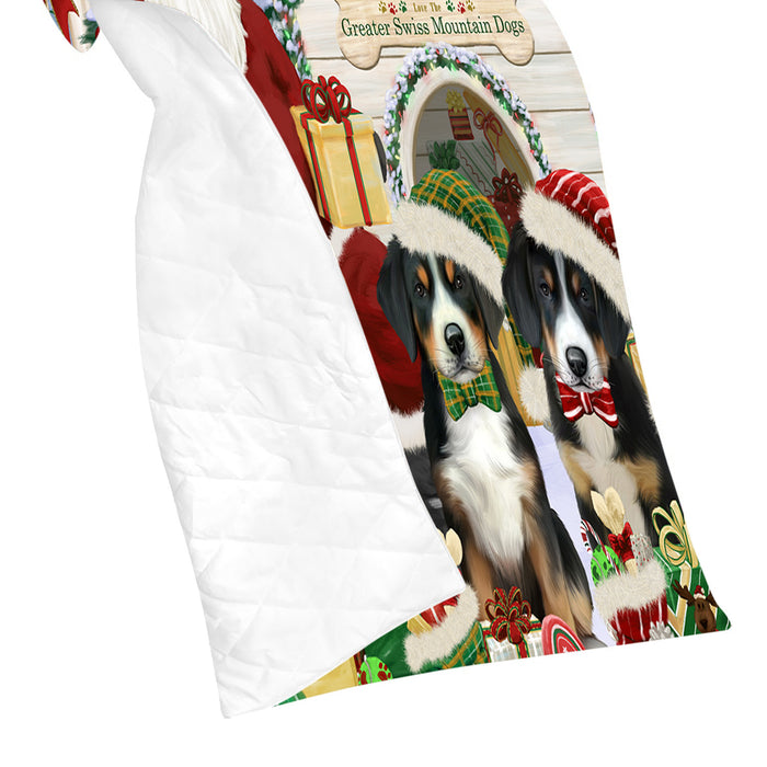 Happy Holidays Christmas Greater Swiss Mountain Dogs House Gathering Quilt