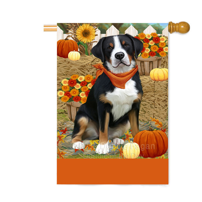 Personalized Fall Autumn Greeting Greater Swiss Mountain Dog with Pumpkins Custom House Flag FLG-DOTD-A61994