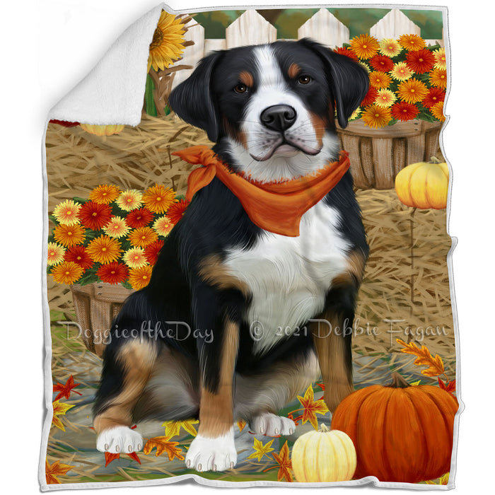 Fall Autumn Greeting Greater Swiss Mountain Dog with Pumpkins Blanket BLNKT87276