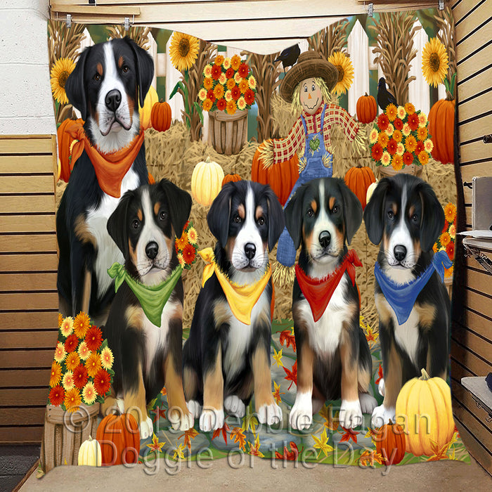 Fall Festive Harvest Time Gathering Greater Swiss Mountain Dogs Quilt