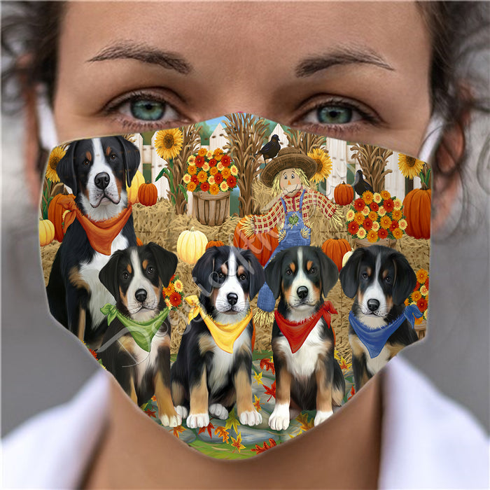 Fall Festive Harvest Time Gathering  Greater Swiss Mountain Dogs Face Mask FM48543