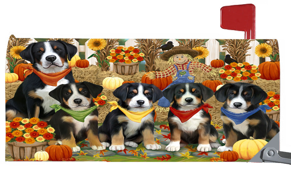 Fall Festive Harvest Time Gathering Greater Swiss Mountain Dogs 6.5 x 19 Inches Magnetic Mailbox Cover Post Box Cover Wraps Garden Yard Décor MBC49089