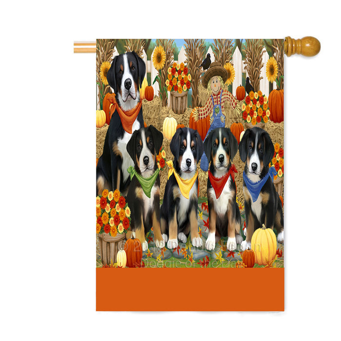 Personalized Fall Festive Gathering Greater Swiss Mountain Dogs with Pumpkins Custom House Flag FLG-DOTD-A61995