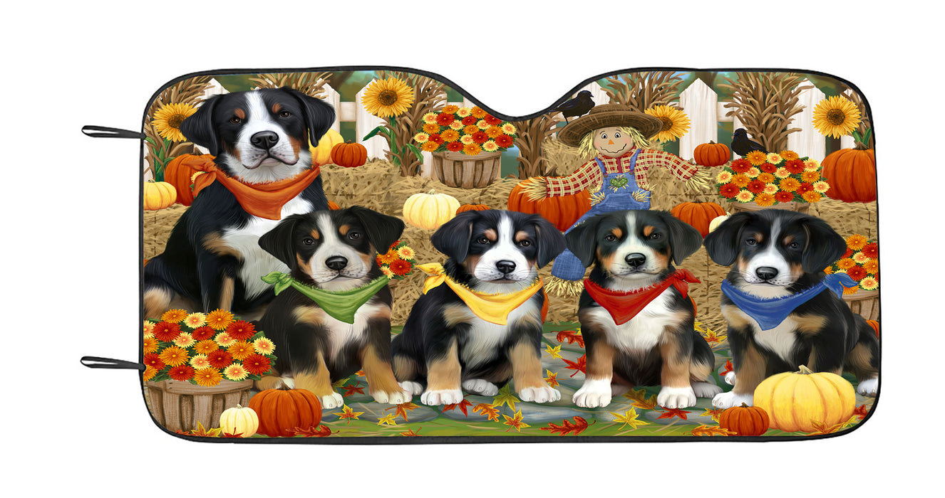 Fall Festive Harvest Time Gathering Greater Swiss Mountain Dogs Car Sun Shade