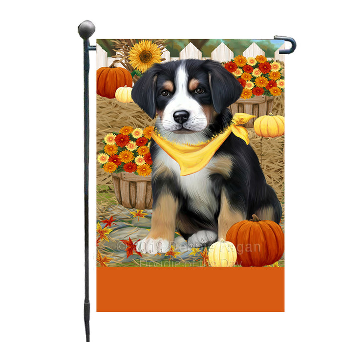 Personalized Fall Autumn Greeting Greater Swiss Mountain Dog with Pumpkins Custom Garden Flags GFLG-DOTD-A61940