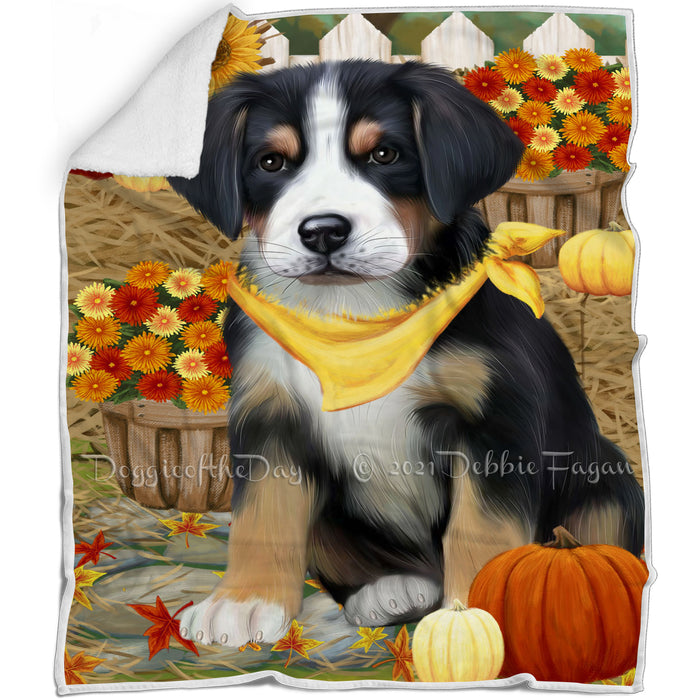 Fall Autumn Greeting Greater Swiss Mountain Dog with Pumpkins Blanket BLNKT87285