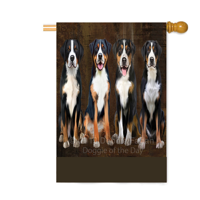 Personalized Rustic 4 Greater Swiss Mountain Dogs Custom House Flag FLG64425