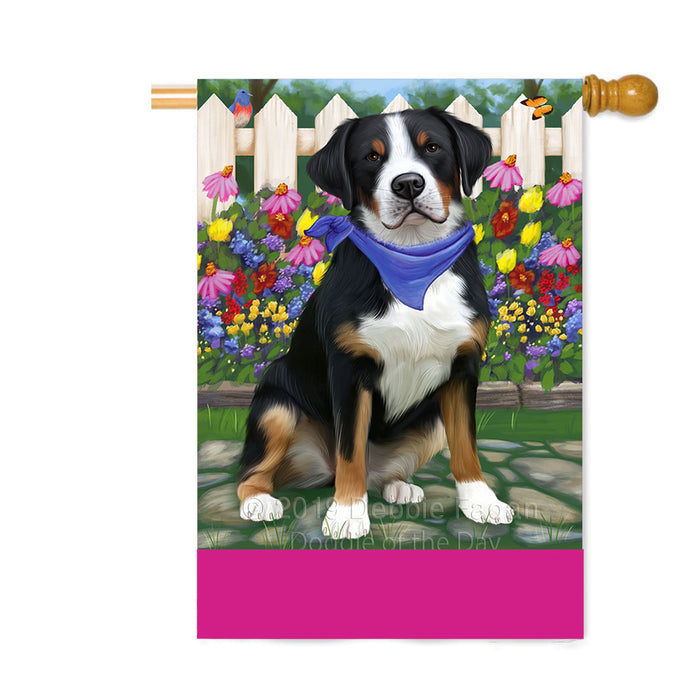 Personalized Spring Floral Greater Swiss Mountain Dog Custom House Flag FLG-DOTD-A62936