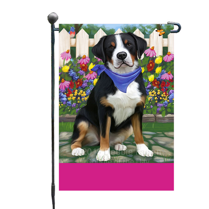 Personalized Spring Floral Greater Swiss Mountain Dog Custom Garden Flags GFLG-DOTD-A62880