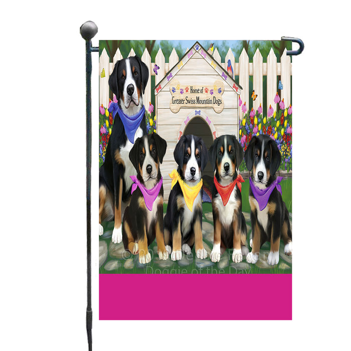 Personalized Spring Dog House Greater Swiss Mountain Dogs Custom Garden Flags GFLG-DOTD-A62881