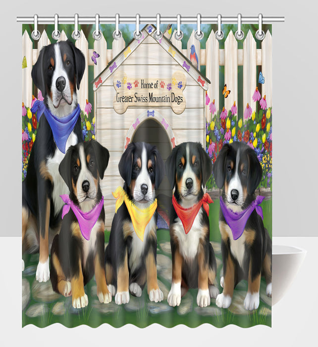 Spring Dog House Greater Swiss Mountain Dogs Shower Curtain