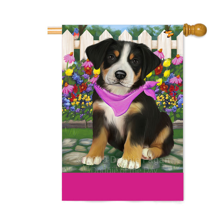 Personalized Spring Floral Greater Swiss Mountain Dog Custom House Flag FLG-DOTD-A62938