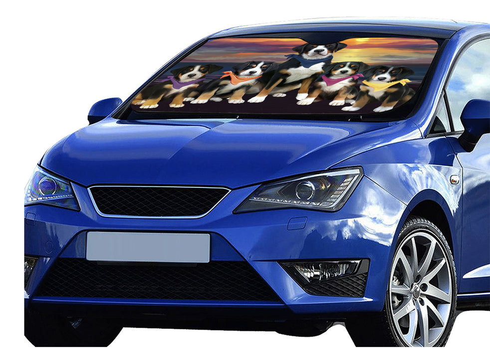 Family Sunset Portrait Greater Swiss Mountain Dogs Car Sun Shade