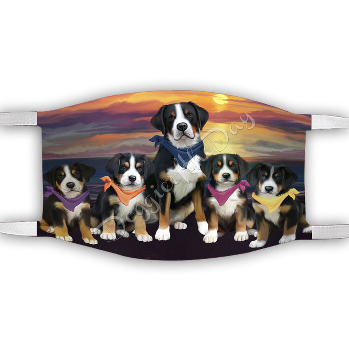 Family Sunset Greater Swiss Mountain Dogs Face Mask FM49209
