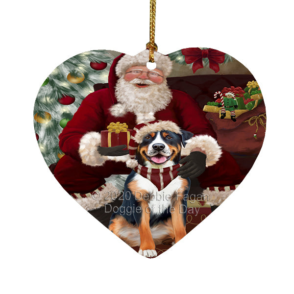 Santa's Christmas Surprise Greater Swiss Mountain Dog Heart Christmas Ornament RFPOR58372