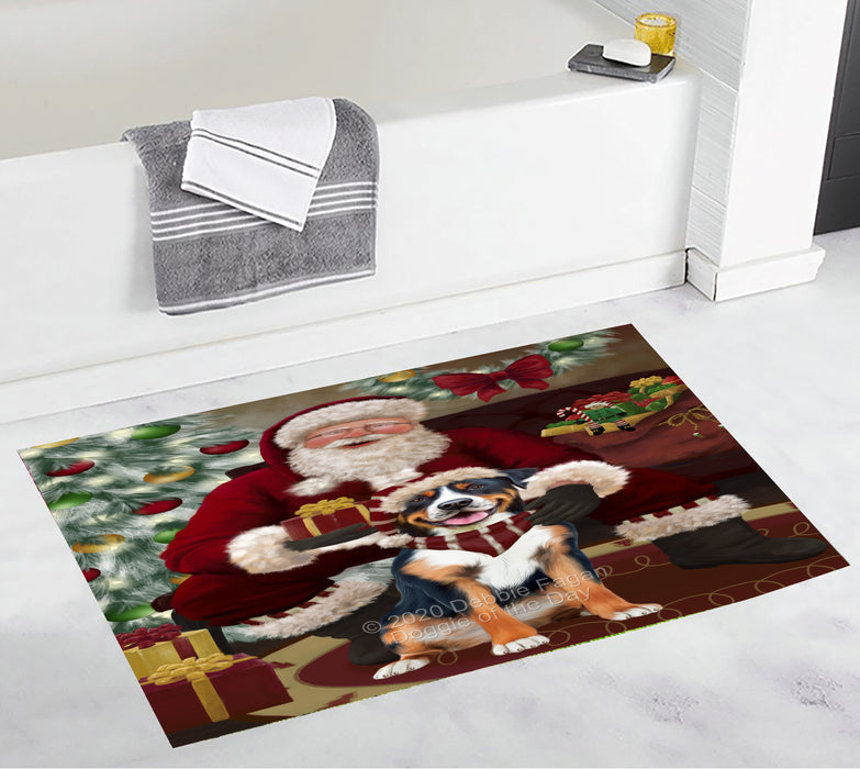 Santa's Christmas Surprise Greater Swiss Mountain Dog Bathroom Rugs with Non Slip Soft Bath Mat for Tub BRUG55501