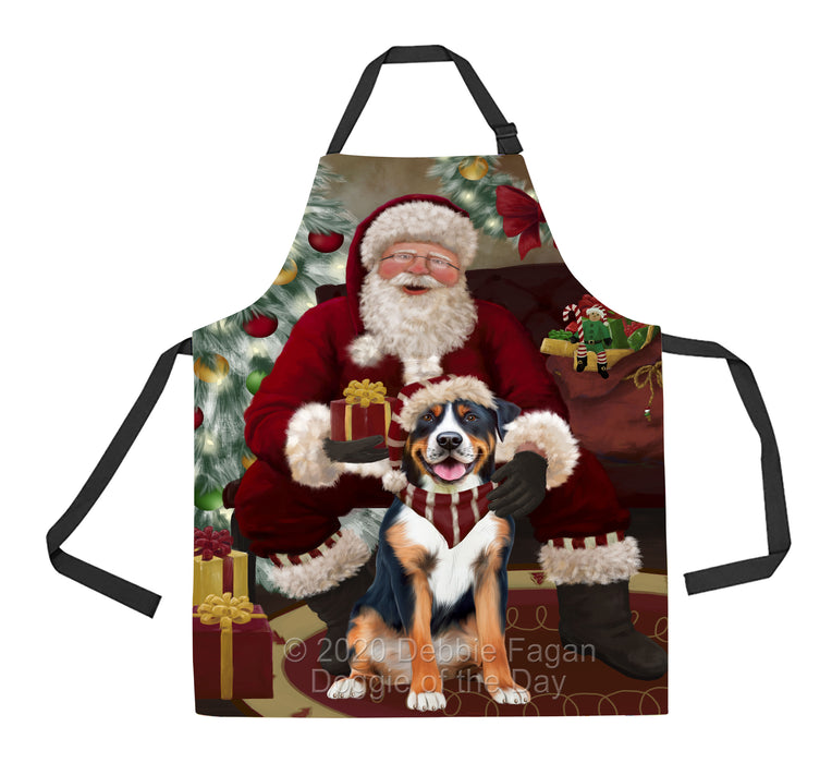 Santa's Christmas Surprise Greater Swiss Mountain Dog Apron - Adjustable Long Neck Bib for Adults - Waterproof Polyester Fabric With 2 Pockets - Chef Apron for Cooking, Dish Washing, Gardening, and Pet Grooming