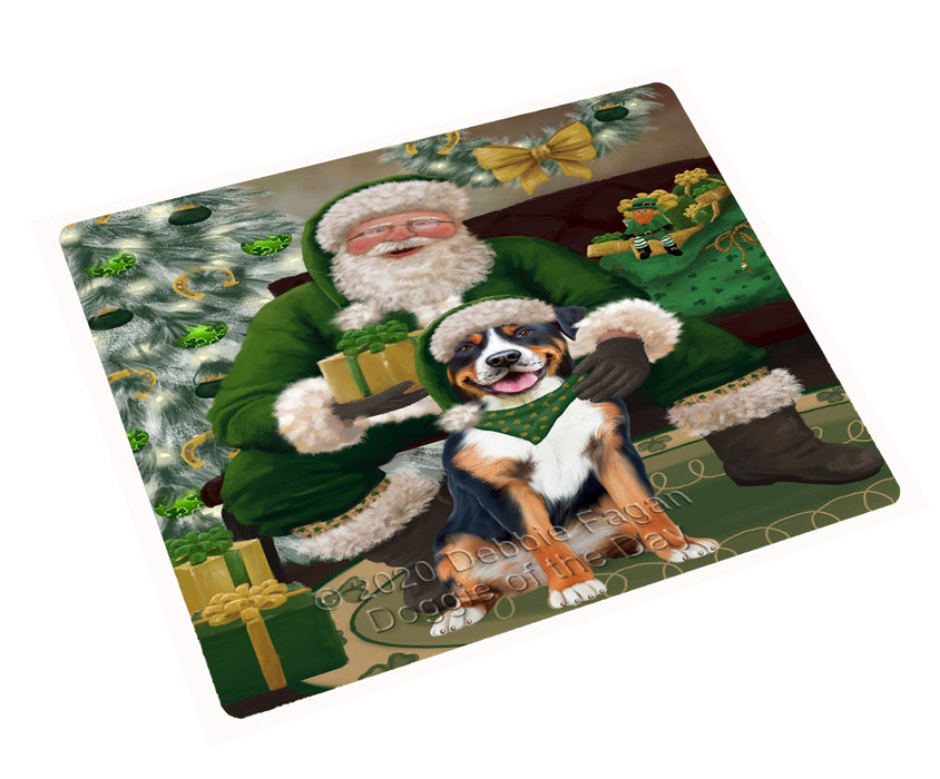 Christmas Irish Santa with Gift and Greater Swiss Mountain Dog Cutting Board - Easy Grip Non-Slip Dishwasher Safe Chopping Board Vegetables C78349