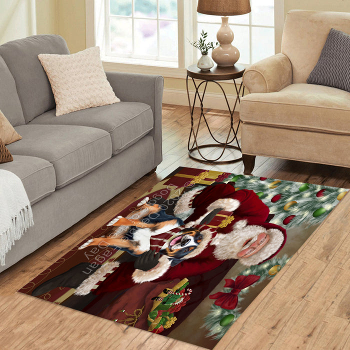 Santa's Christmas Surprise Greater Swiss Mountain Dog Polyester Living Room Carpet Area Rug ARUG67566