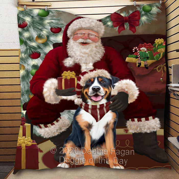 Santa's Christmas Surprise Greater Swiss Mountain Dog Quilt Bed Coverlet Bedspread - Pets Comforter Unique One-side Animal Printing - Soft Lightweight Durable Washable Polyester Quilt