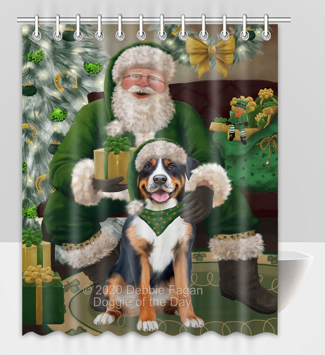 Christmas Irish Santa with Gift and Greater Swiss Mountain Dog Shower Curtain Bathroom Accessories Decor Bath Tub Screens SC142