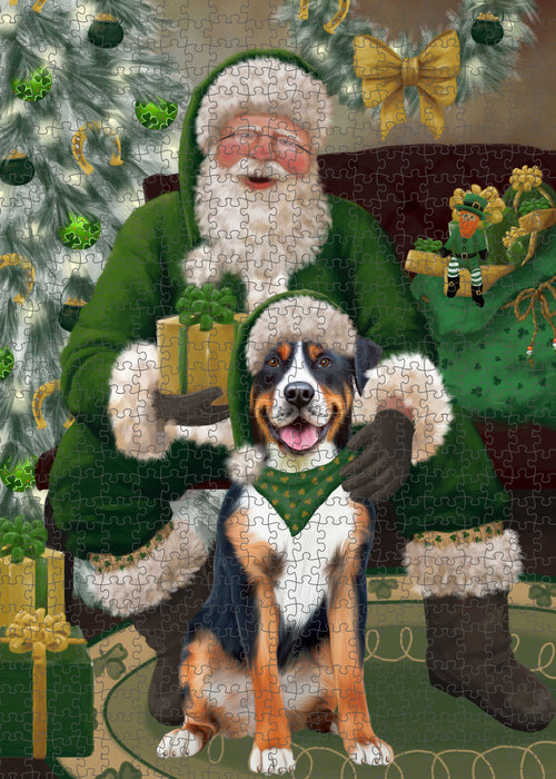 Christmas Irish Santa with Gift and Greater Swiss Mountain Dog Puzzle with Photo Tin PUZL100428