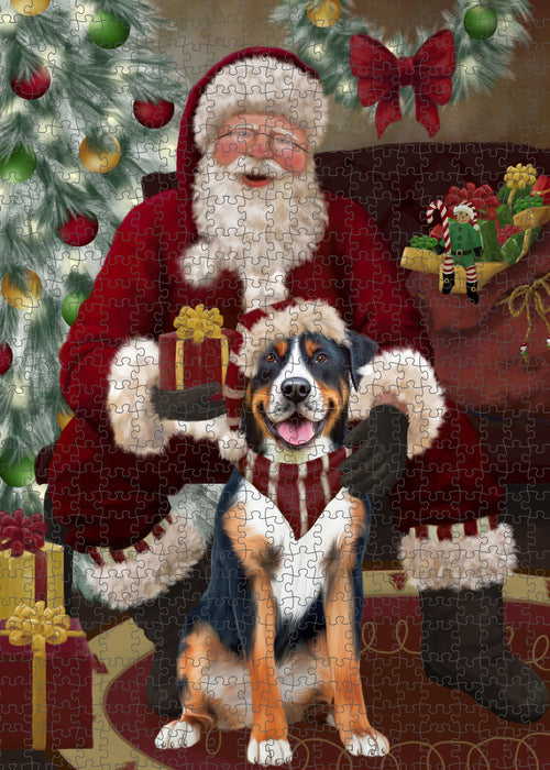 Santa's Christmas Surprise Greater Swiss Mountain Dog Puzzle with Photo Tin PUZL100820
