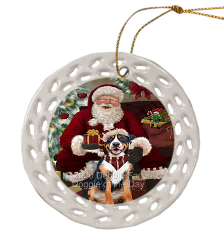 Santa's Christmas Surprise Greater Swiss Mountain Dog Doily Ornament DPOR59592