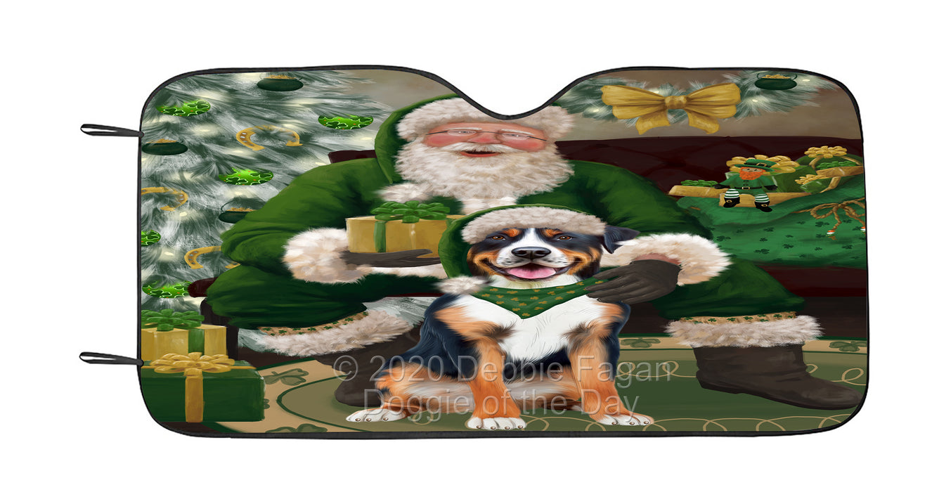 Christmas Irish Santa with Gift and Greater Swiss Mountain Dog Car Sun Shade Cover Curtain