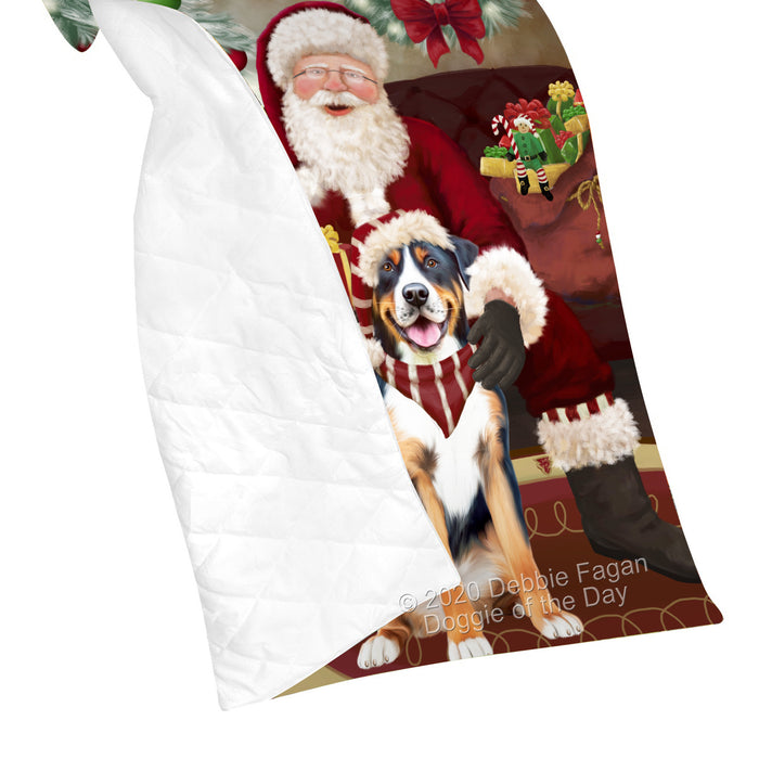 Santa's Christmas Surprise Greater Swiss Mountain Dog Quilt Bed Coverlet Bedspread - Pets Comforter Unique One-side Animal Printing - Soft Lightweight Durable Washable Polyester Quilt
