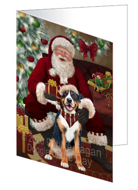 Santa's Christmas Surprise Greater Swiss Mountain Dog Handmade Artwork Assorted Pets Greeting Cards and Note Cards with Envelopes for All Occasions and Holiday Seasons