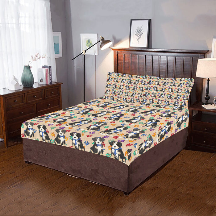 Rainbow Paw Print Greater Swiss Mountain Dogs Blue 3-Piece Bedding Set