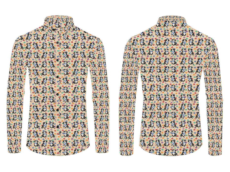 Rainbow Paw Print Greater Swiss Mountain Dogs Blue All Over Print Casual Dress Men's Shirt