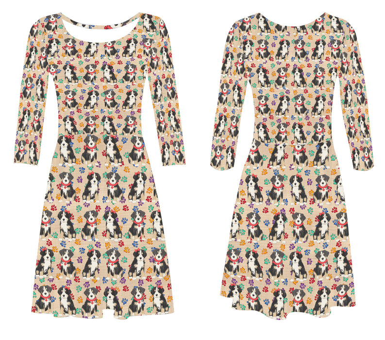 Rainbow Paw Print Greater Swiss Mountain Dogs Red 3/4 Sleeve Sundress
