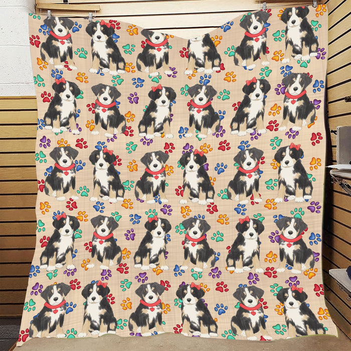 Rainbow Paw Print Greater Swiss Mountain Dogs Red Quilt