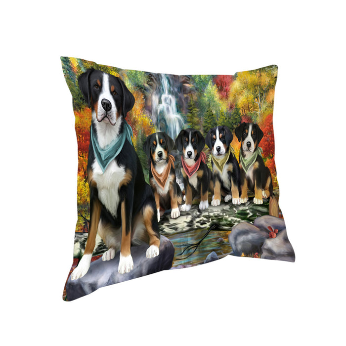 Scenic Waterfall Greater Swiss Mountain Dogs Pillow PIL63948