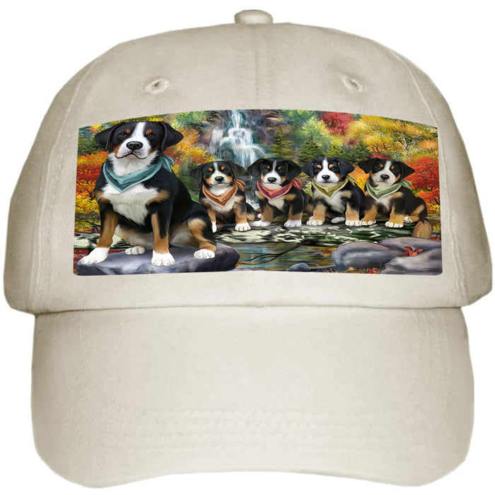 Scenic Waterfall Greater Swiss Mountain Dogs Ball Hat Cap HAT59421