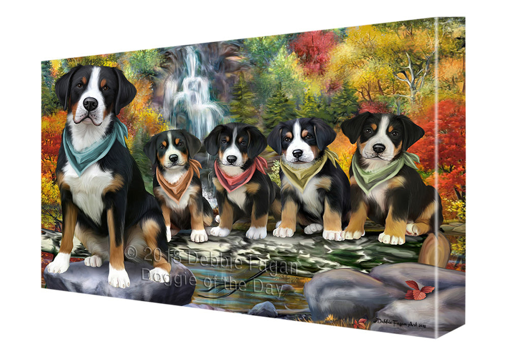 Scenic Waterfall Greater Swiss Mountain Dogs Canvas Print Wall Art Décor CVS84329